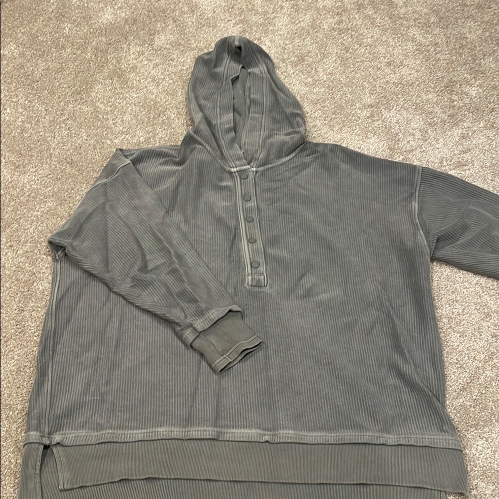 Aerie Gray Quarter-Button Hooded Sweatshirt